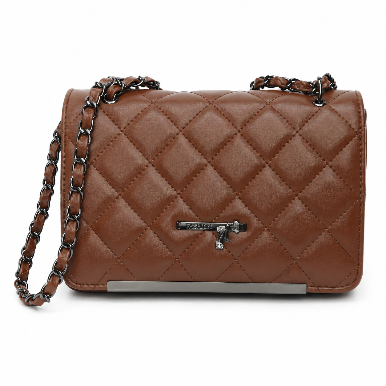 Sharza Quilted Sling Bag - Tan Brown Front View