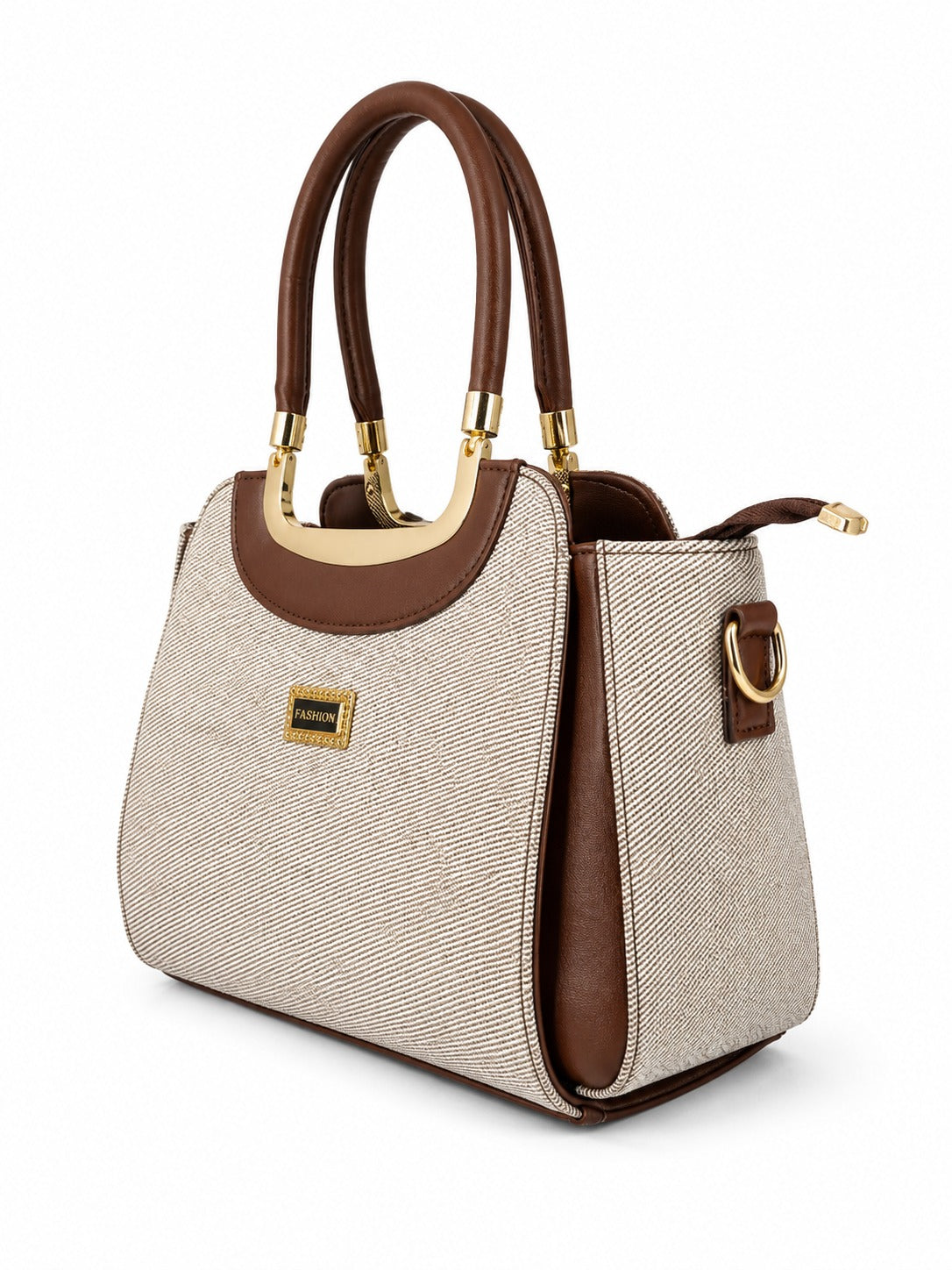 Women’s Structured  Contrast Satchel Bag with Top Handle & Detachable Sling Strap
