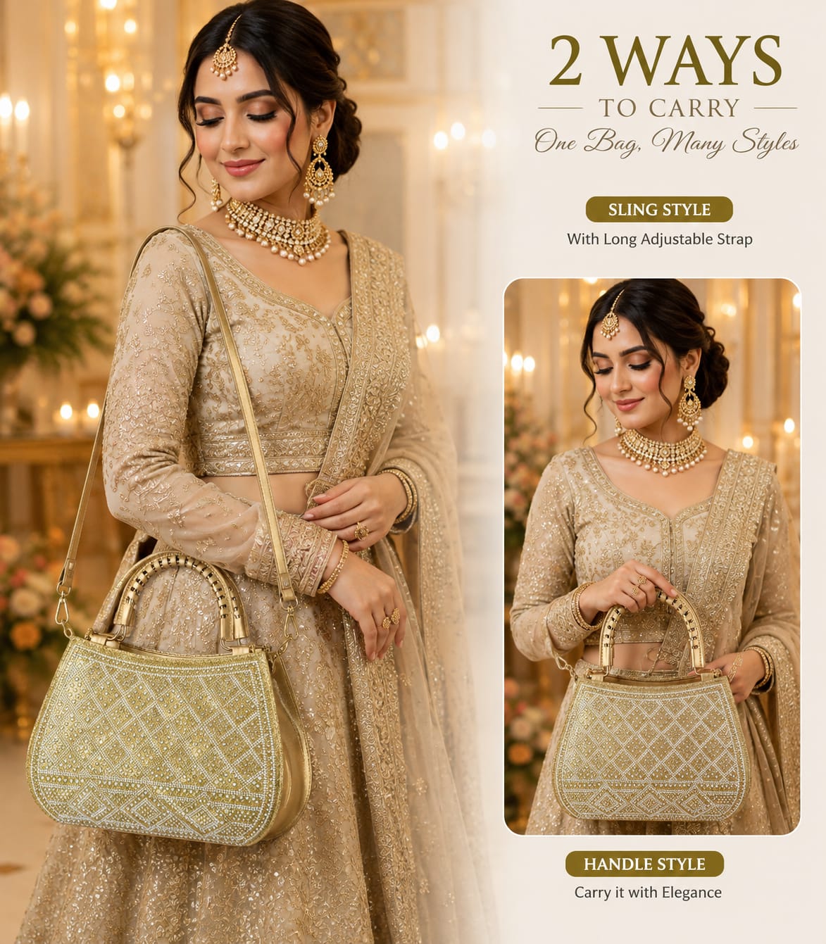 Women’s Bridal Handbag | Embellished Wedding & Party Bag with Designer Handle