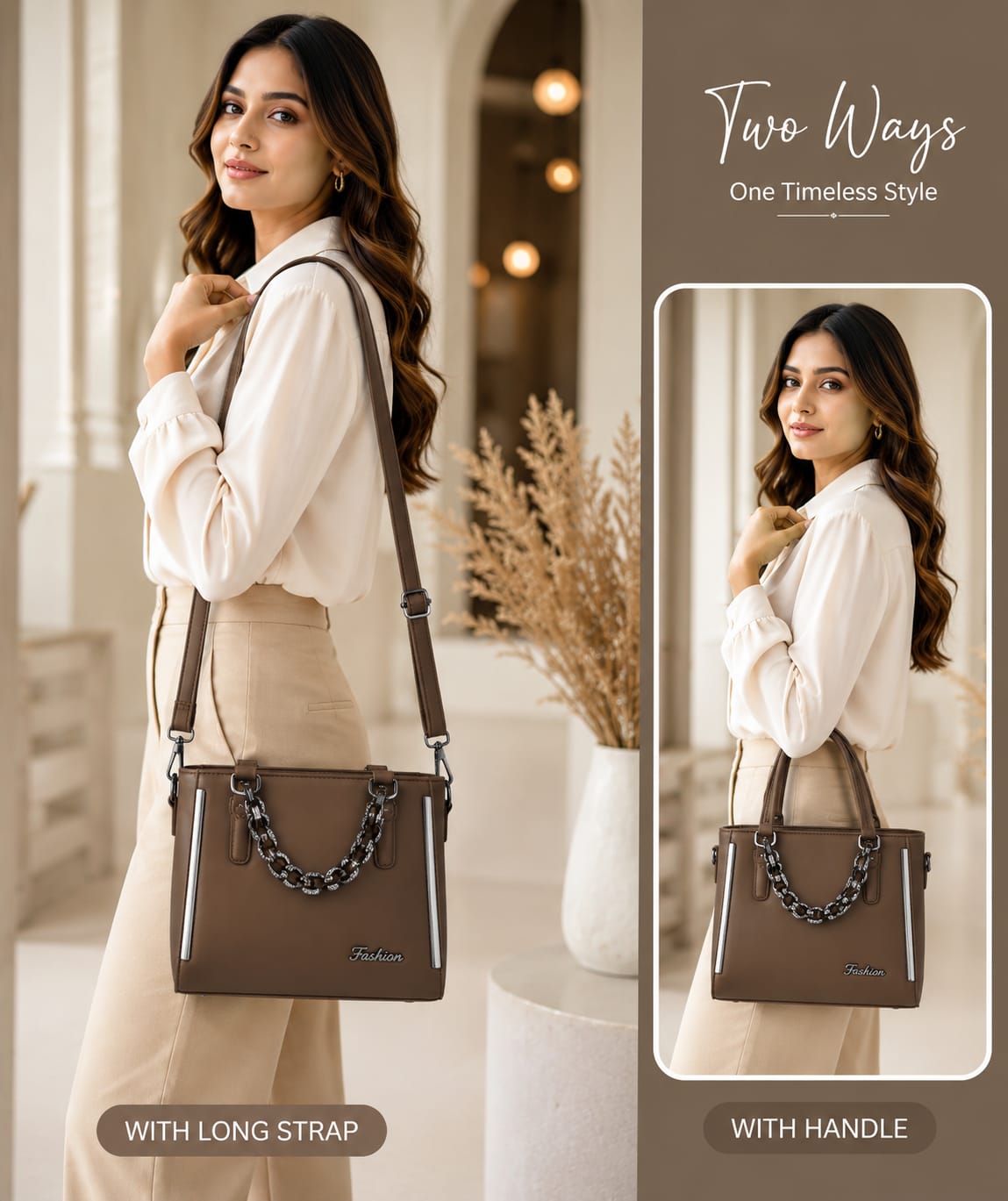 Women’s  PU Leather Tote Handbag with Long Shoulder Strap | 2-in-1 Stylish Handbag