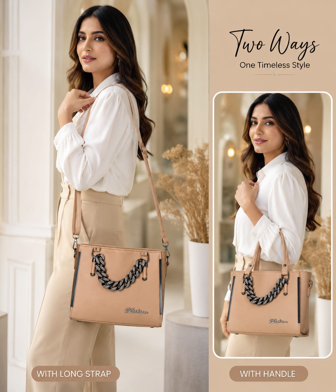 Women’s  PU Leather Tote Handbag with Long Shoulder Strap | 2-in-1 Stylish Handbag