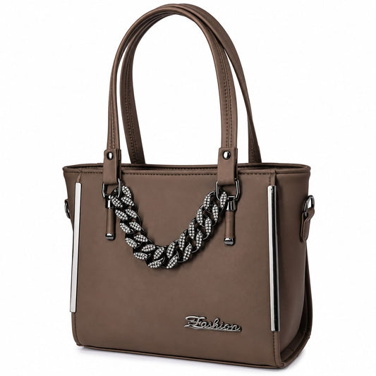 Sharza Crystal Chain Tote Bag | Women's Tote | Coffee Brown