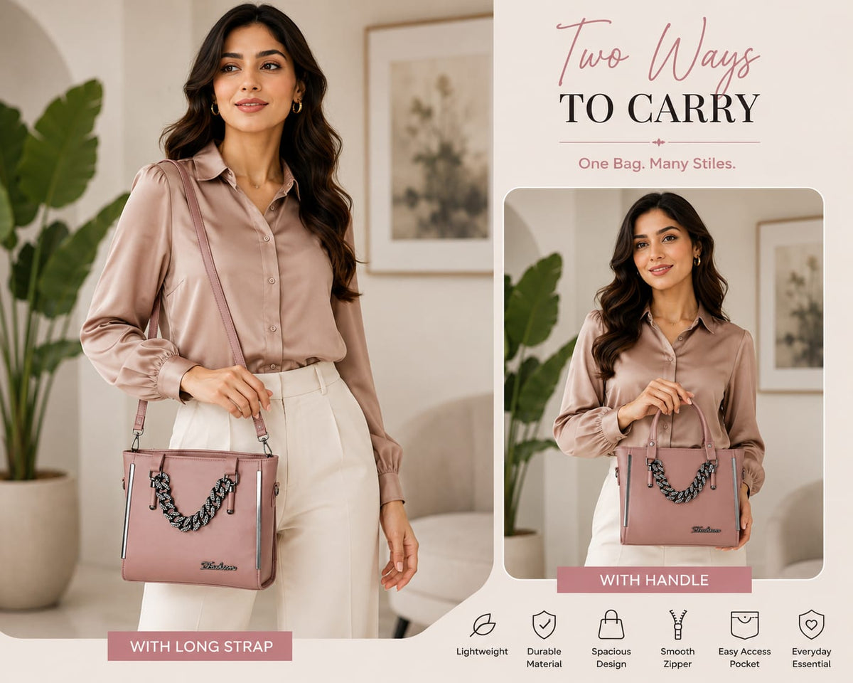 Women’s  PU Leather Tote Handbag with Long Shoulder Strap | 2-in-1 Stylish Handbag