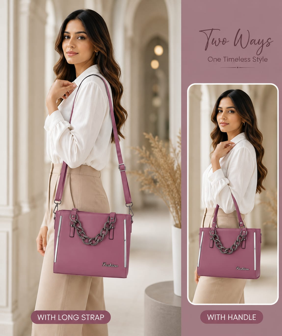 Women’s  PU Leather Tote Handbag with Long Shoulder Strap | 2-in-1 Stylish Handbag