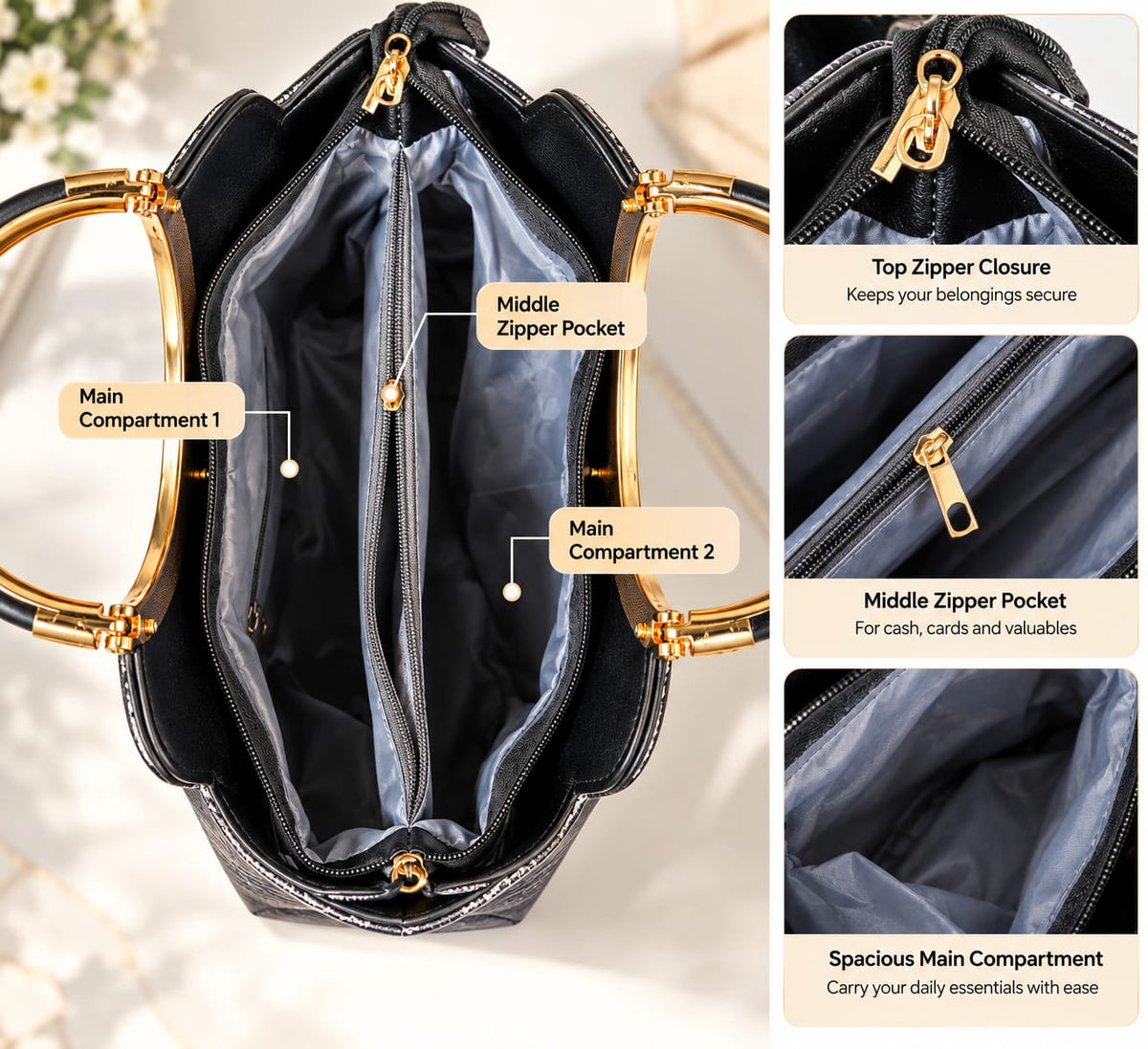 SHARZA FASHION Women's Handbag | Premium Ladies Tote & Shoulder Bag with Detachable Strap