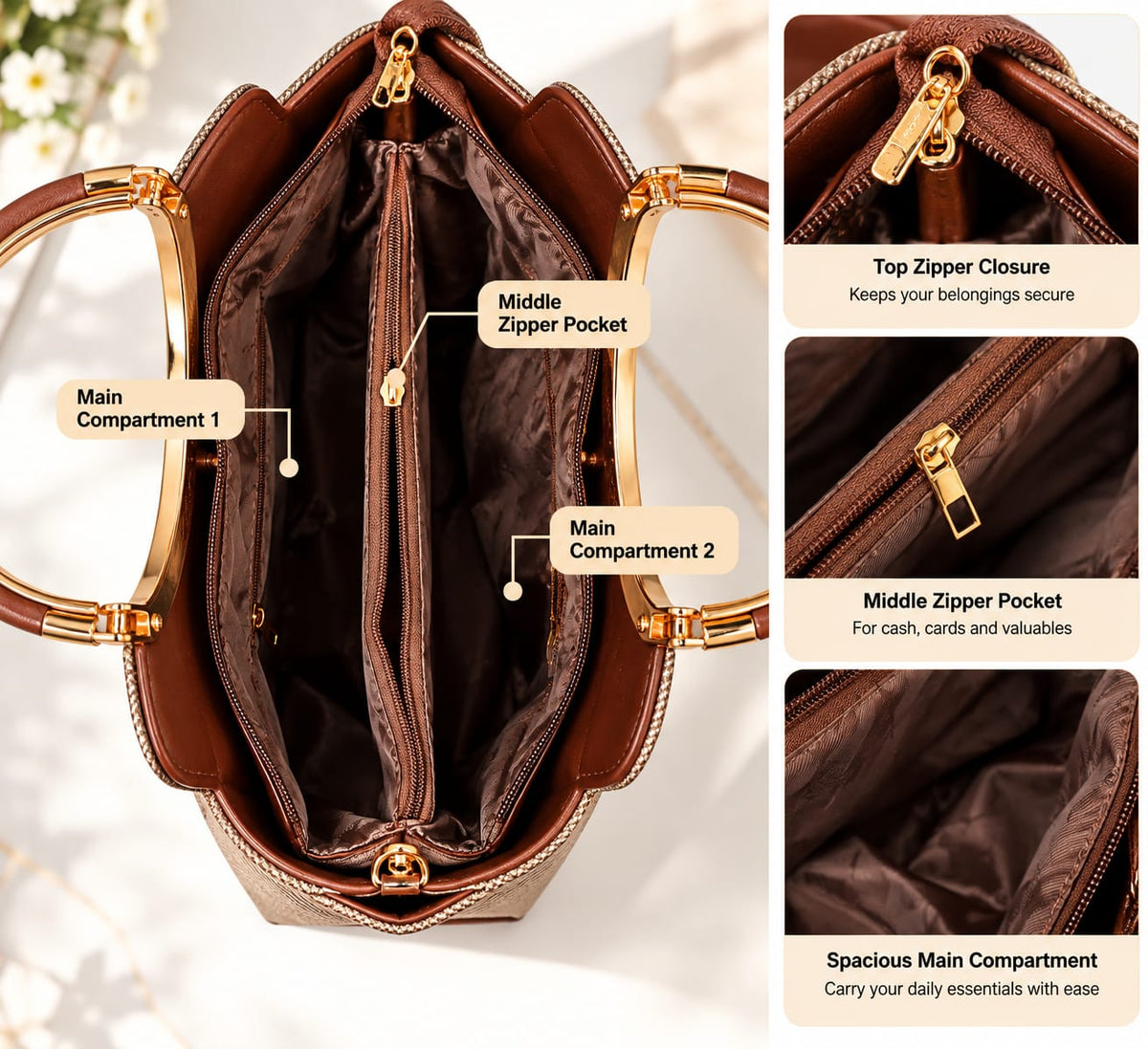 SHARZA FASHION Women's Handbag | Premium Ladies Tote & Shoulder Bag with Detachable Strap