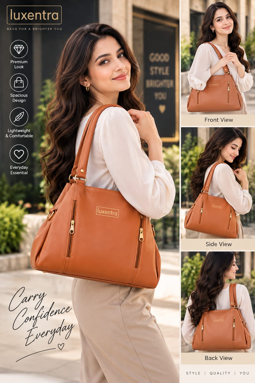 Women’s Shoulder Bag | Premium PU Leather Handbag with Double Front Zipper Pockets & 2 Main Compartments