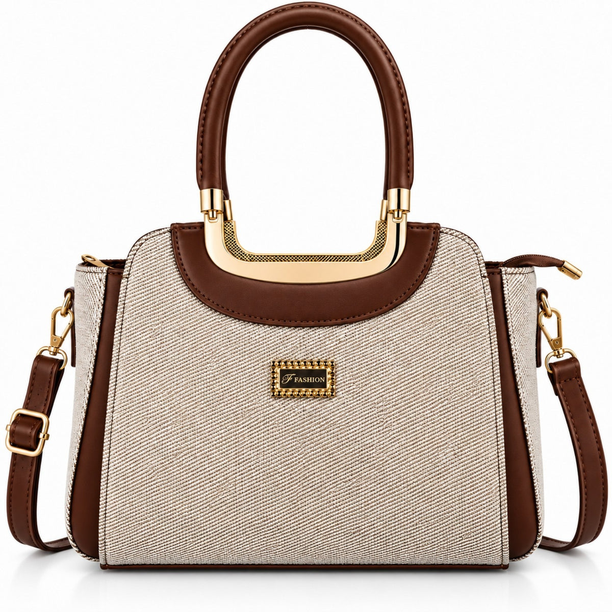 Women’s Structured  Contrast Satchel Bag with Top Handle & Detachable Sling Strap