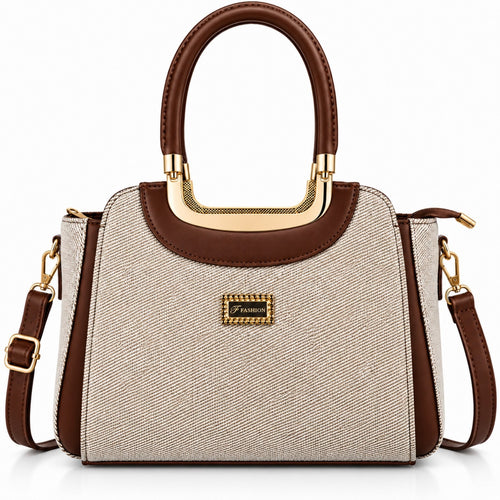 Women’s Structured  Contrast Satchel Bag with Top Handle & Detachable Sling Strap