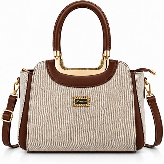 Women’s Structured  Contrast Satchel Bag with Top Handle & Detachable Sling Strap