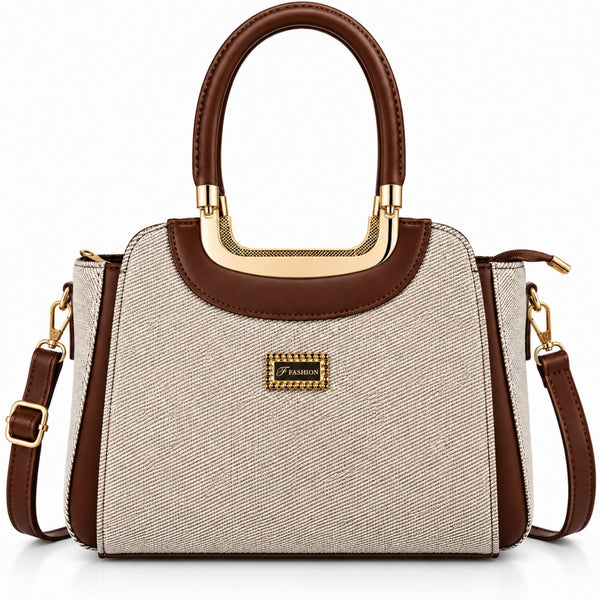 Women’s Structured  Contrast Satchel Bag with Top Handle & Detachable Sling Strap