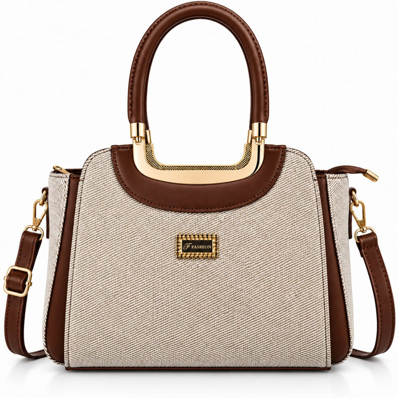 Women’s Structured  Contrast Satchel Bag with Top Handle & Detachable Sling Strap
