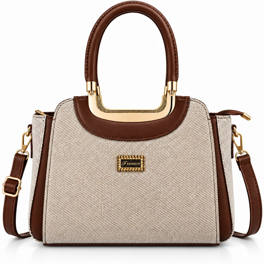 Women’s Structured  Contrast Satchel Bag with Top Handle & Detachable Sling Strap